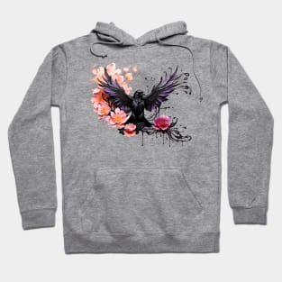 Raven and lotus flowers - Ink dripping effect Hoodie